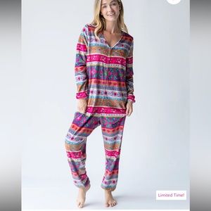 Natural Life Zip Fleece Onesie Pajamas Magenta Border multi Print